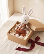 Crochet bunny doll in a kraft gift box