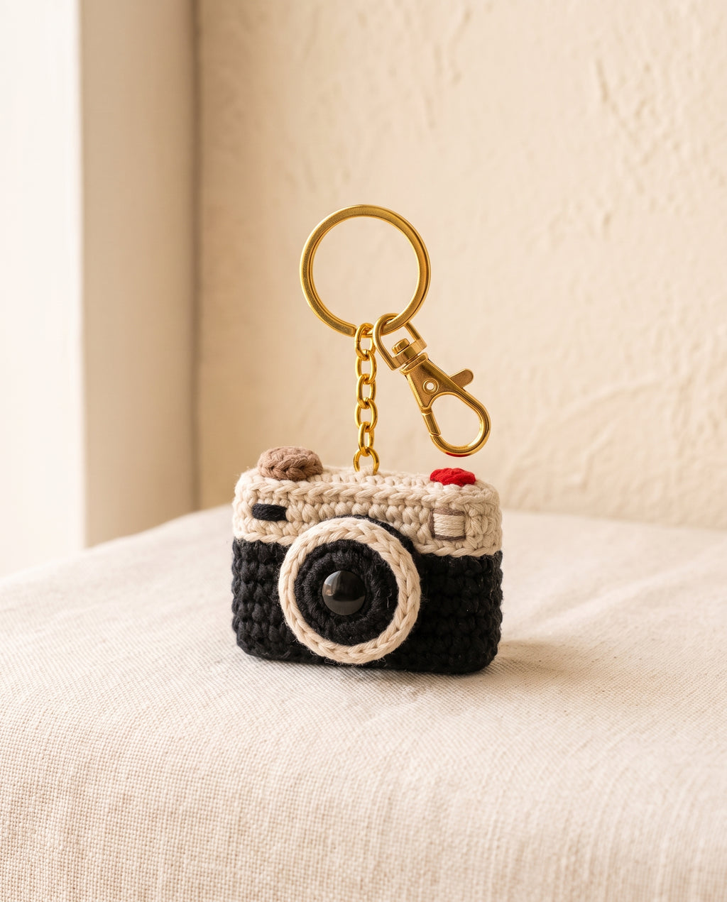 Crochet camera keychain bag charm