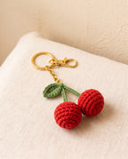 Crochet cherry keychain bag charm
