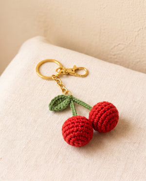 Crochet cherry keychain bag charm