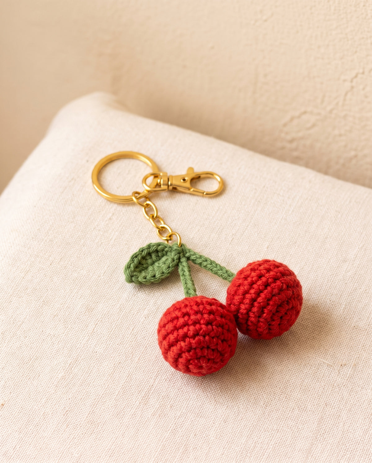 Crochet cherry keychain bag charm