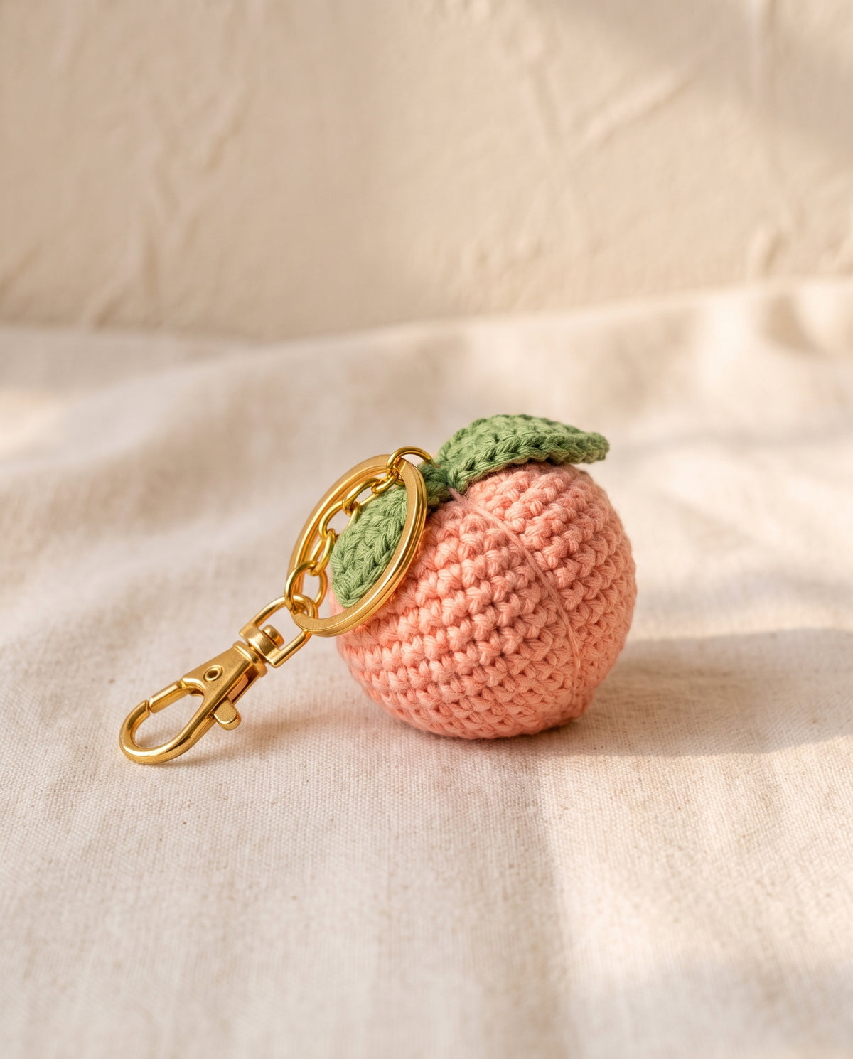 Crochet peach keychain bag charm