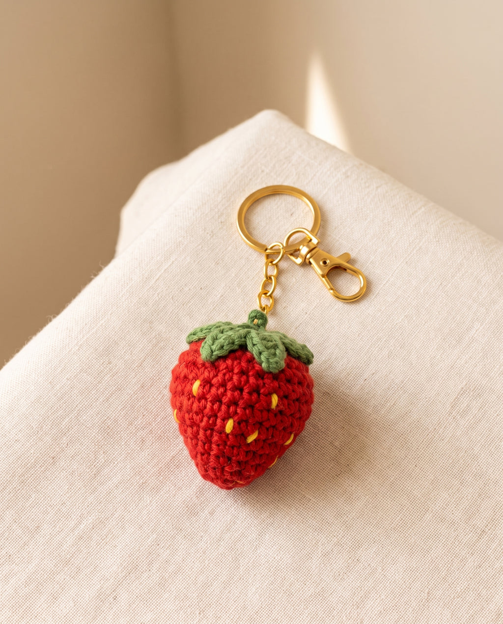 Crochet strawberry keychain bag charm