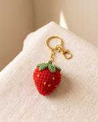 Crochet strawberry keychain bag charm