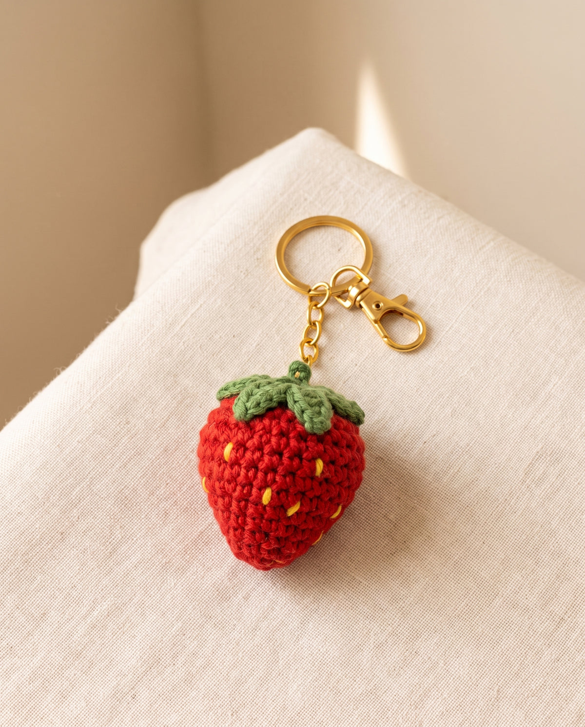 Crochet strawberry keychain bag charm