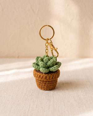 Crochet succulent keychain bag charm
