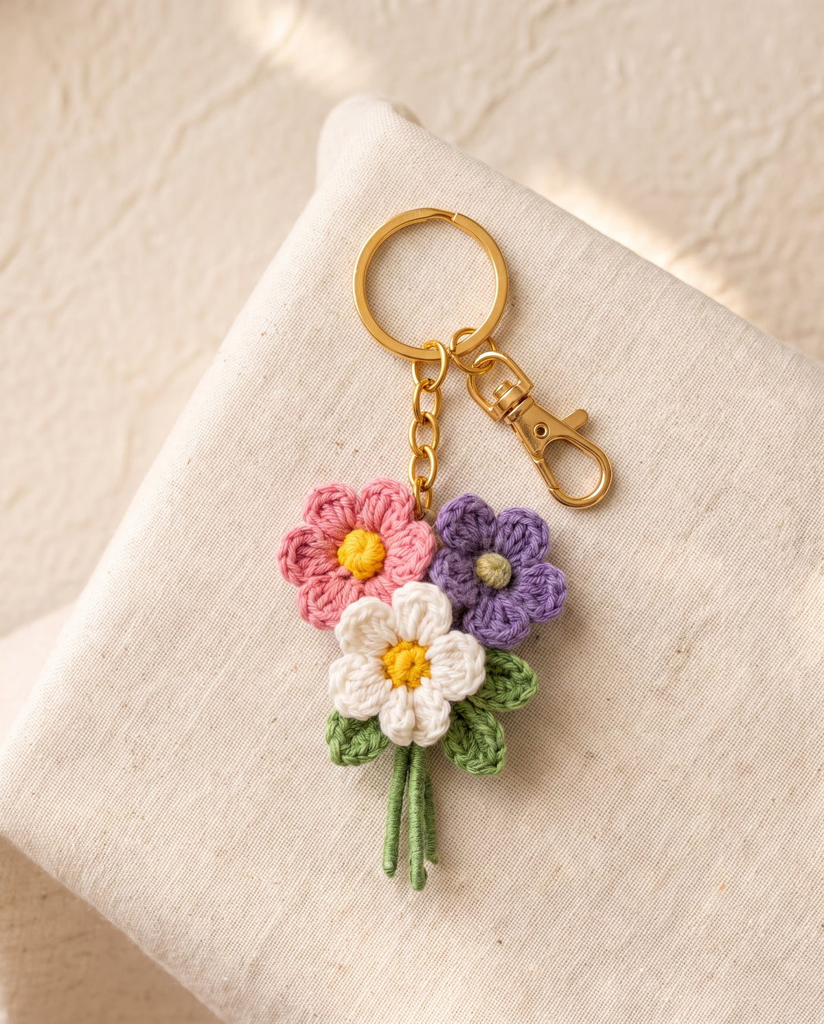 Crochet mini flower bouquet keychain bag charm