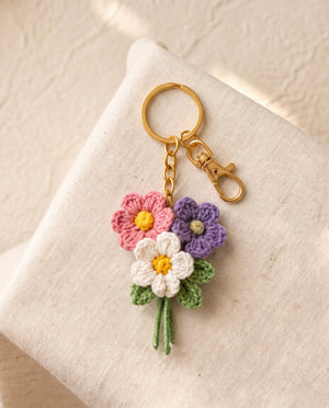 Crochet mini flower bouquet keychain bag charm