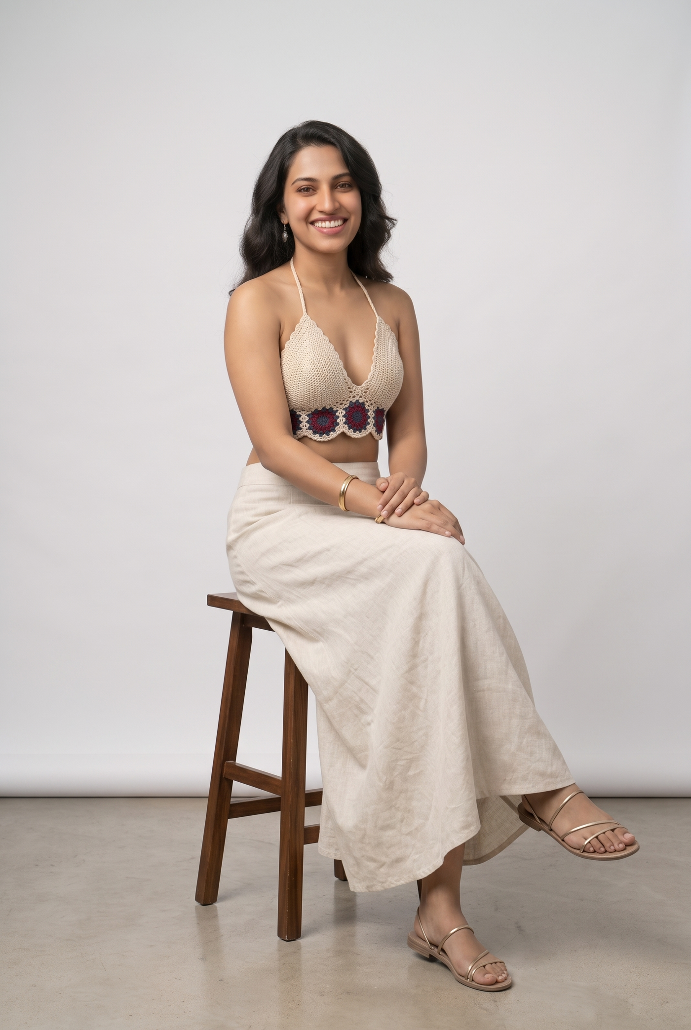 Ivory Halter Neck Crochet Crop Top — view 5