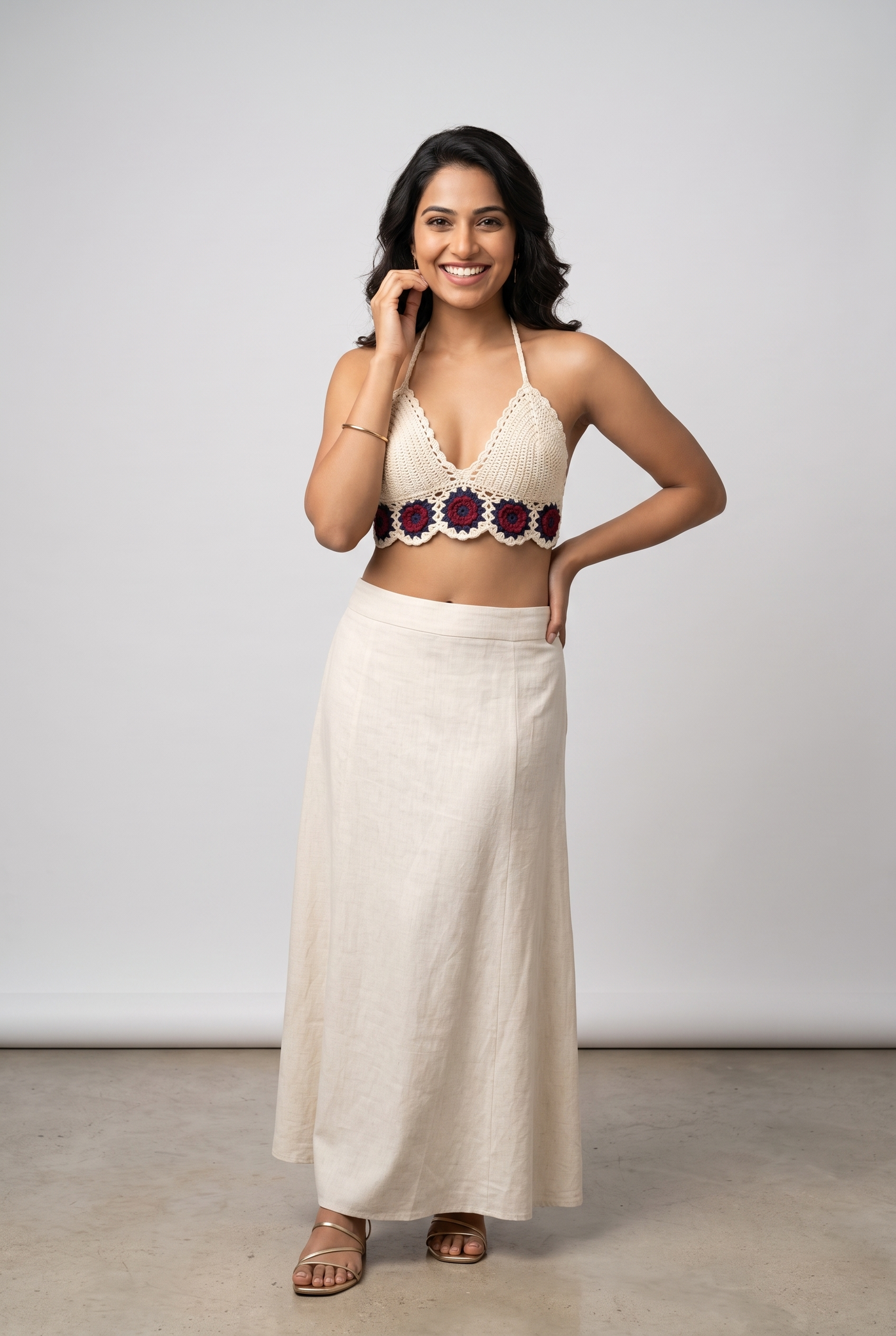 Ivory Halter Neck Crochet Crop Top — view 2