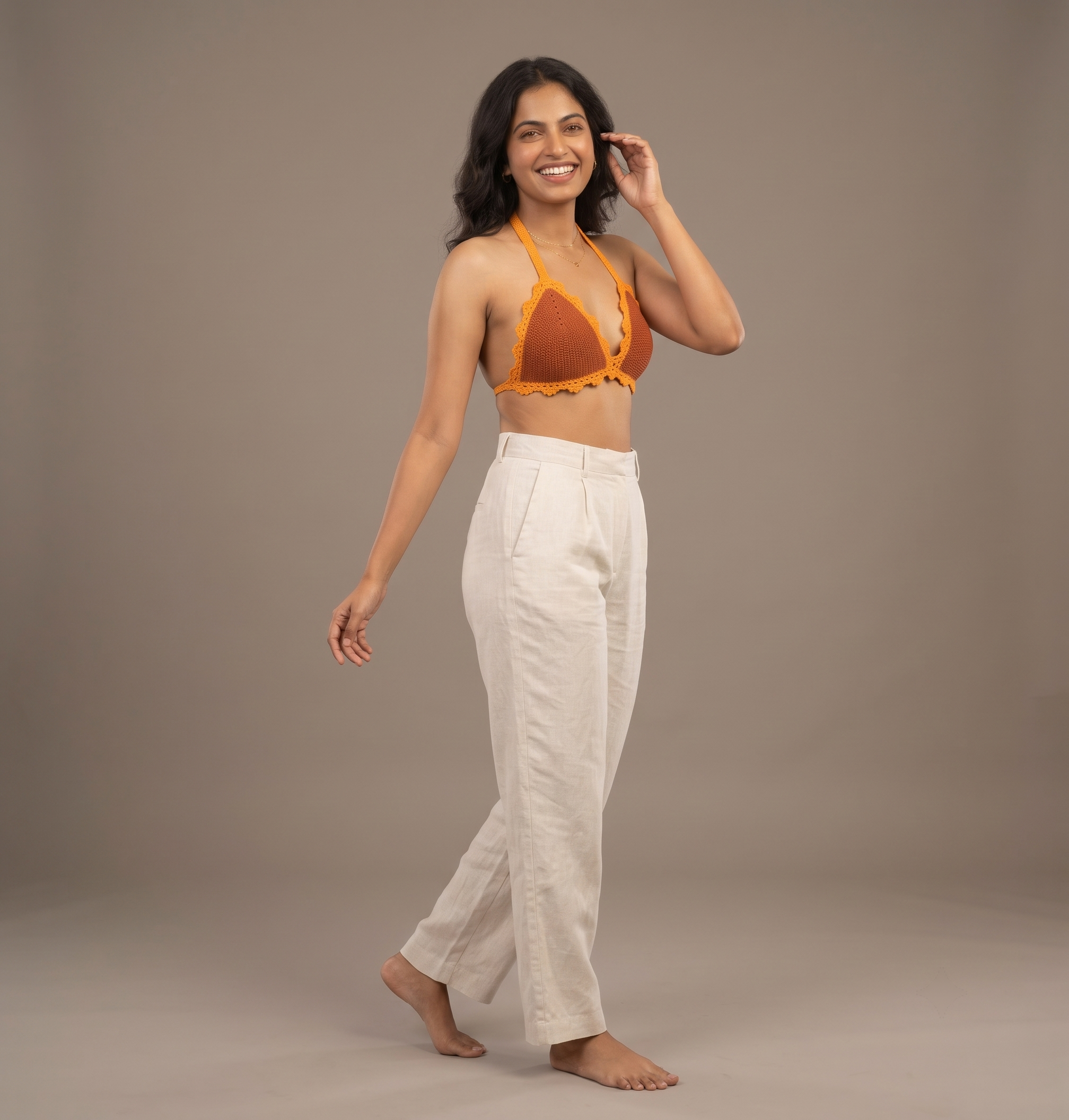 Rust Halter Neck Crochet Crop Top — view 4