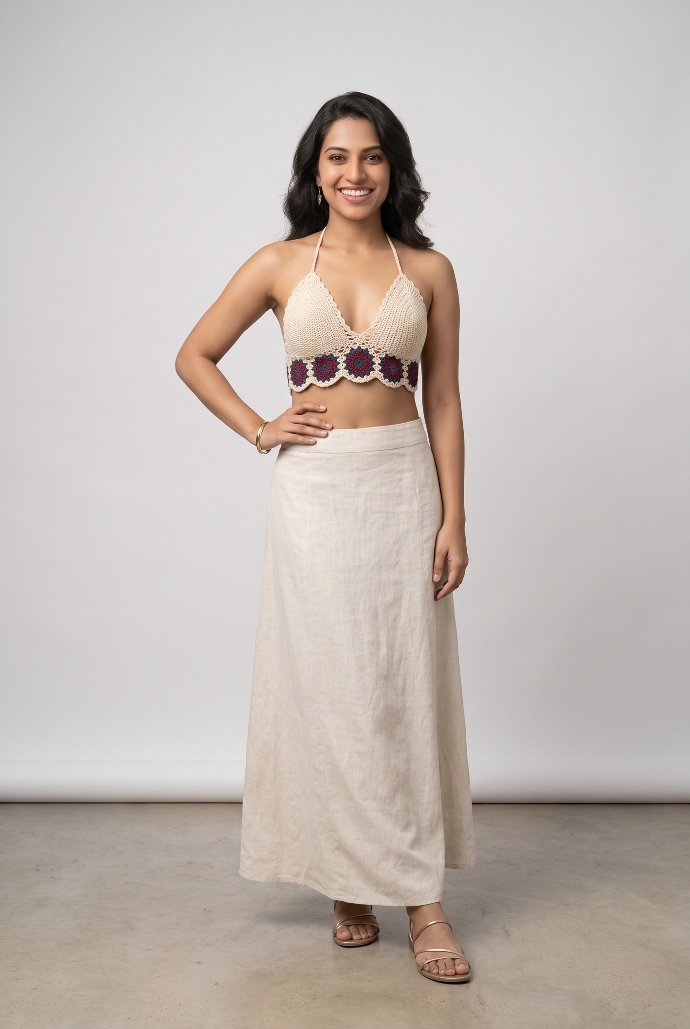 Ivory Halter Neck Crochet Crop Top — view 4
