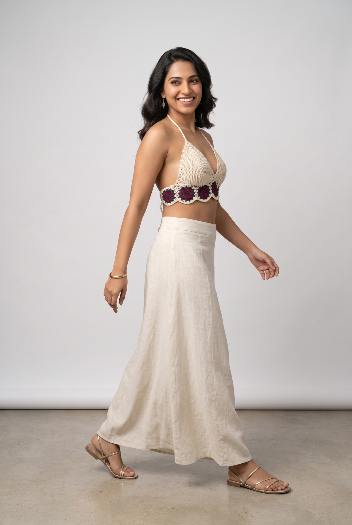 Ivory Halter Neck Crochet Crop Top — view 3