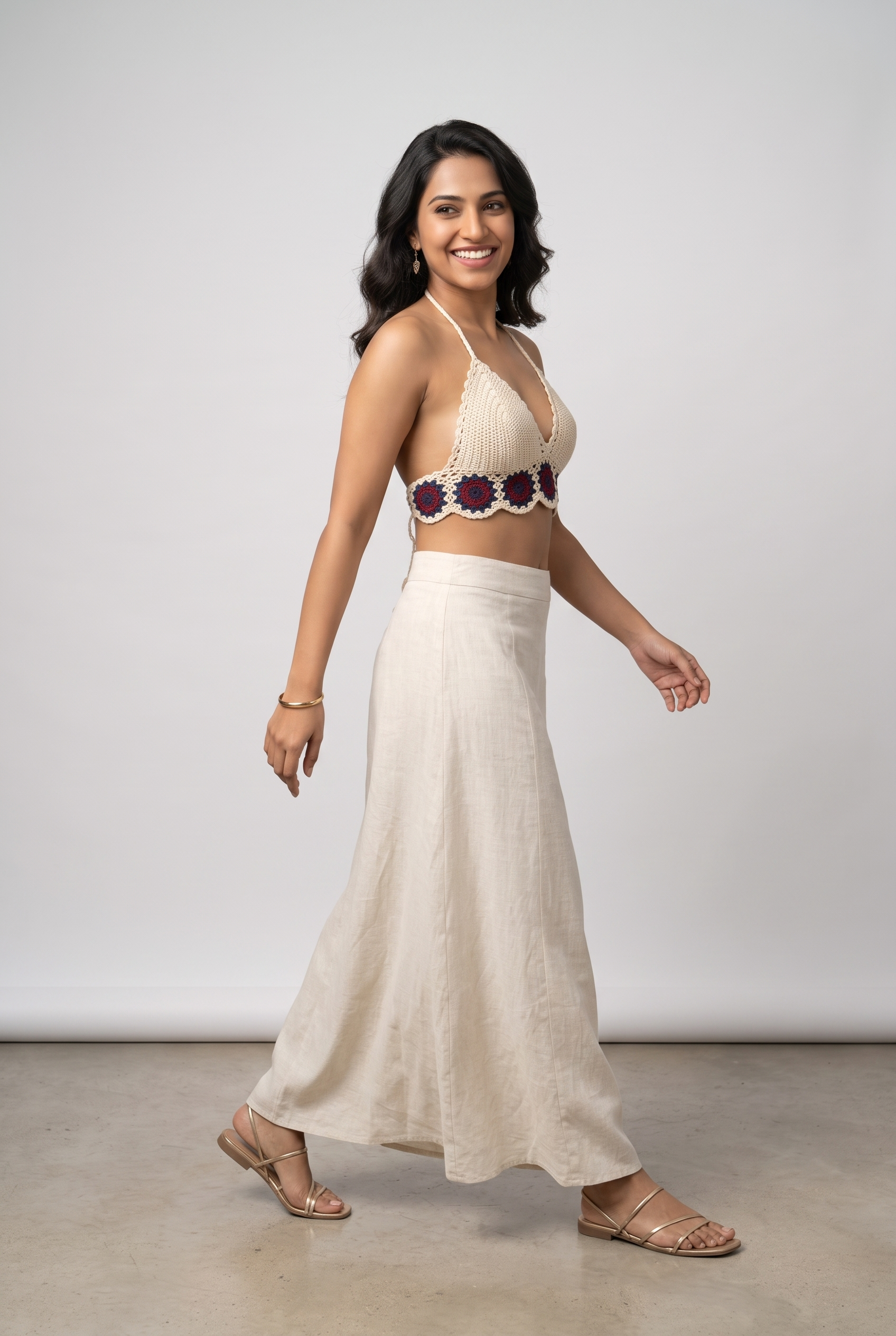 Ivory Halter Neck Crochet Crop Top — view 3