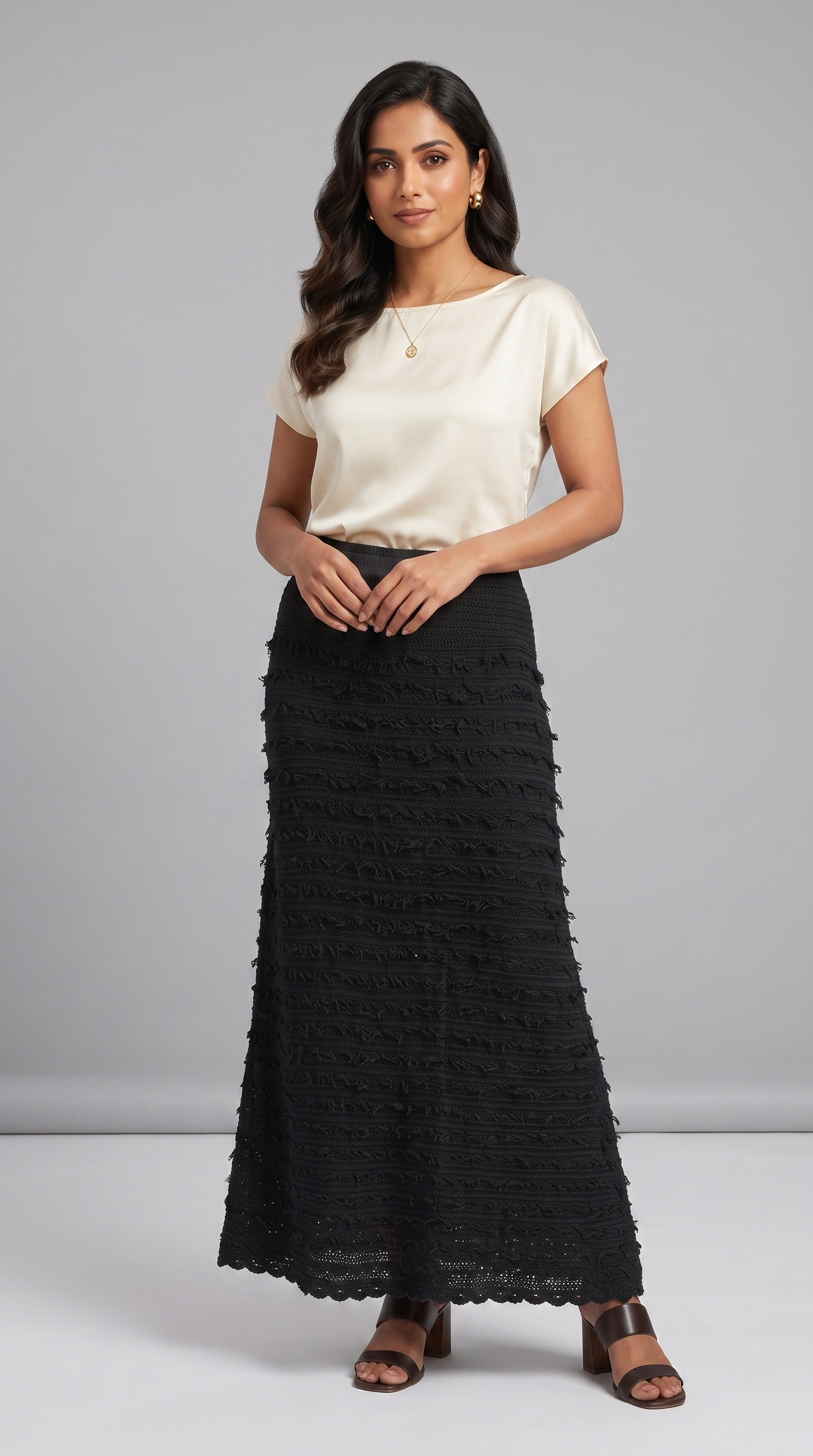 Black Fringe Crochet Maxi Skirt — view 5