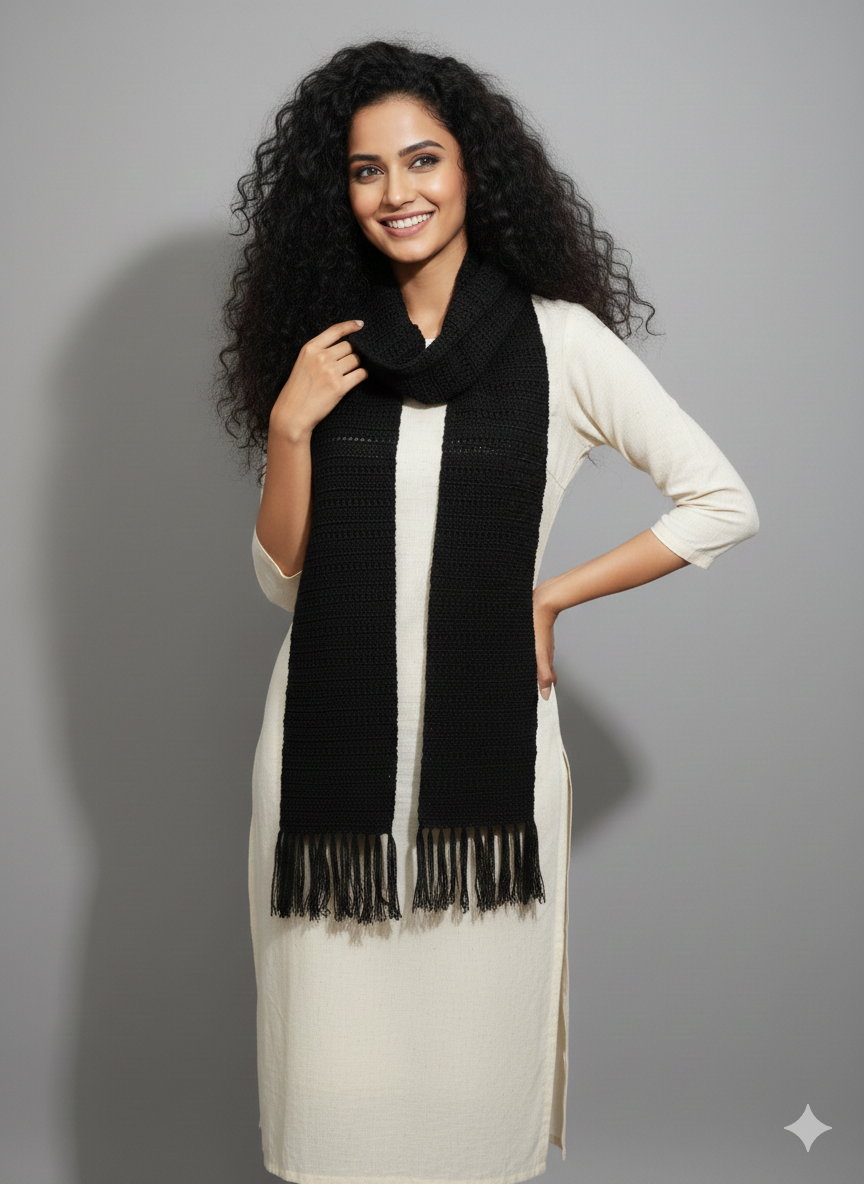 Handmade Scarf with Fringe Tassels Classic | Black