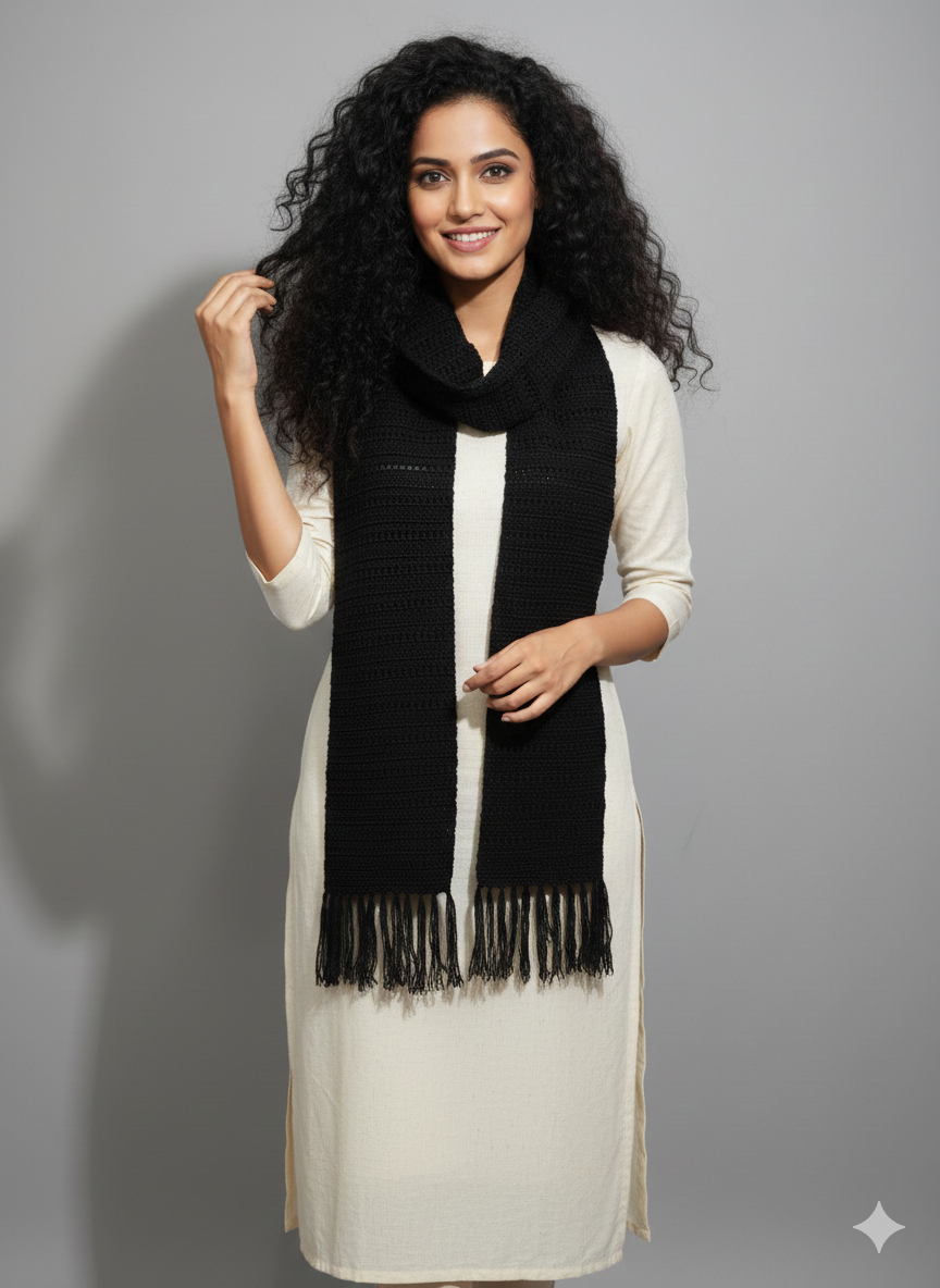 Handmade Scarf with Fringe Tassels Classic | Black