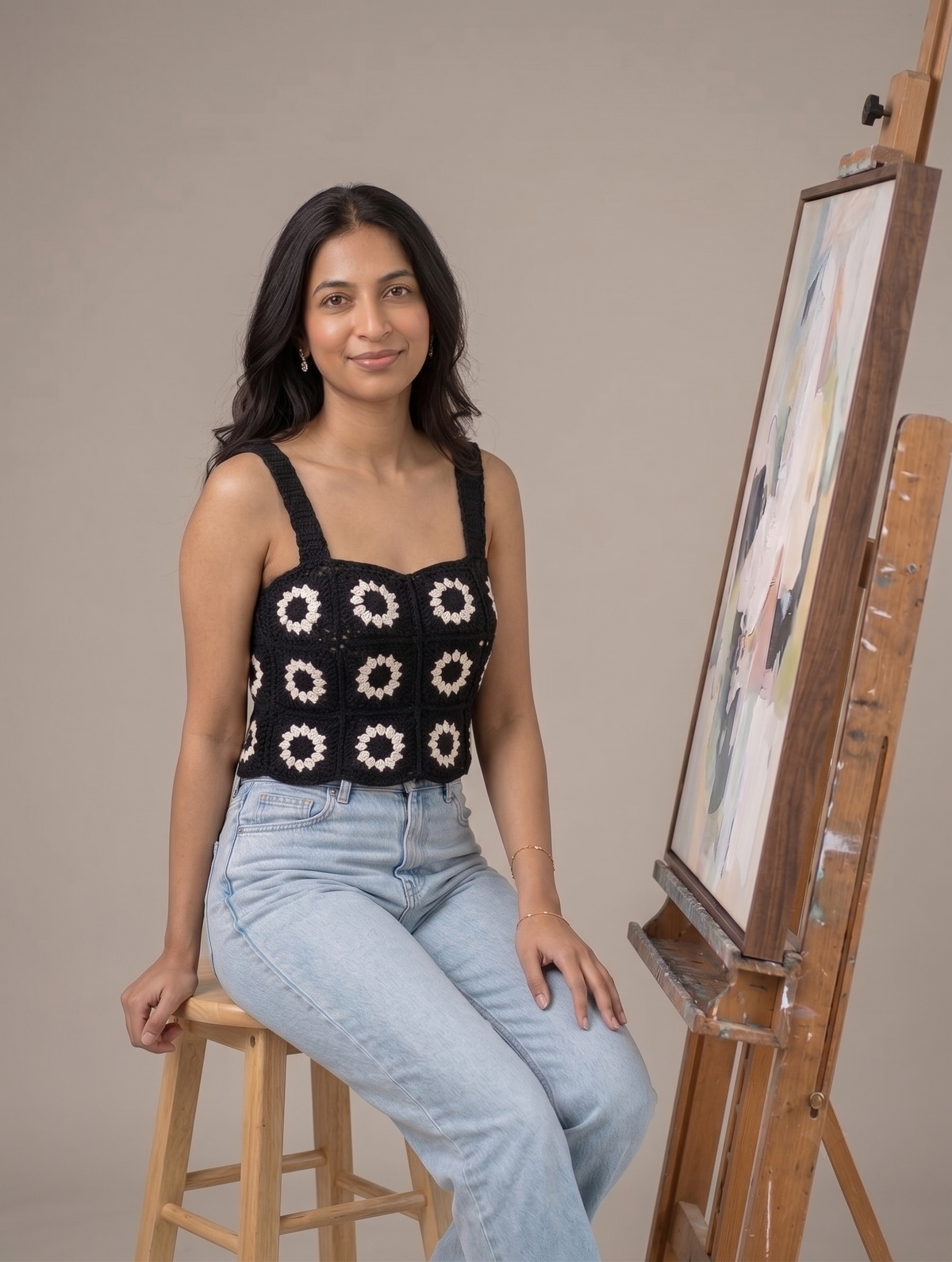 Black Granny Square Crochet Crop Top — view 3