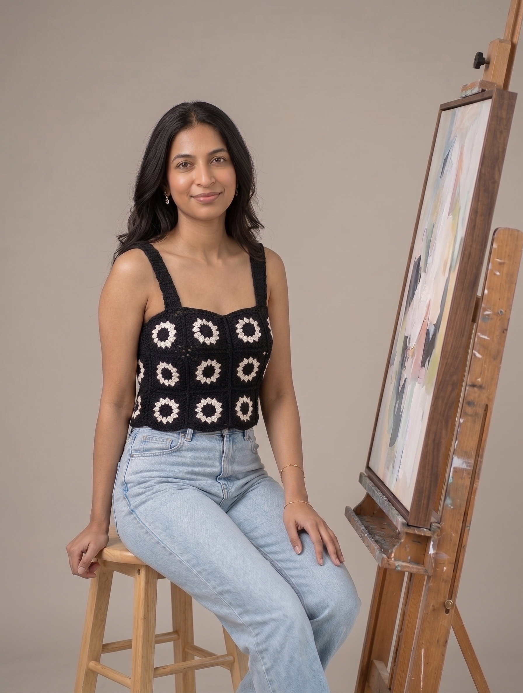 Black Granny Square Crochet Crop Top — view 3