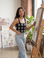 Black Granny Square Crochet Crop Top — view 2