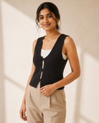 Black Crochet Vest - styled with jeans