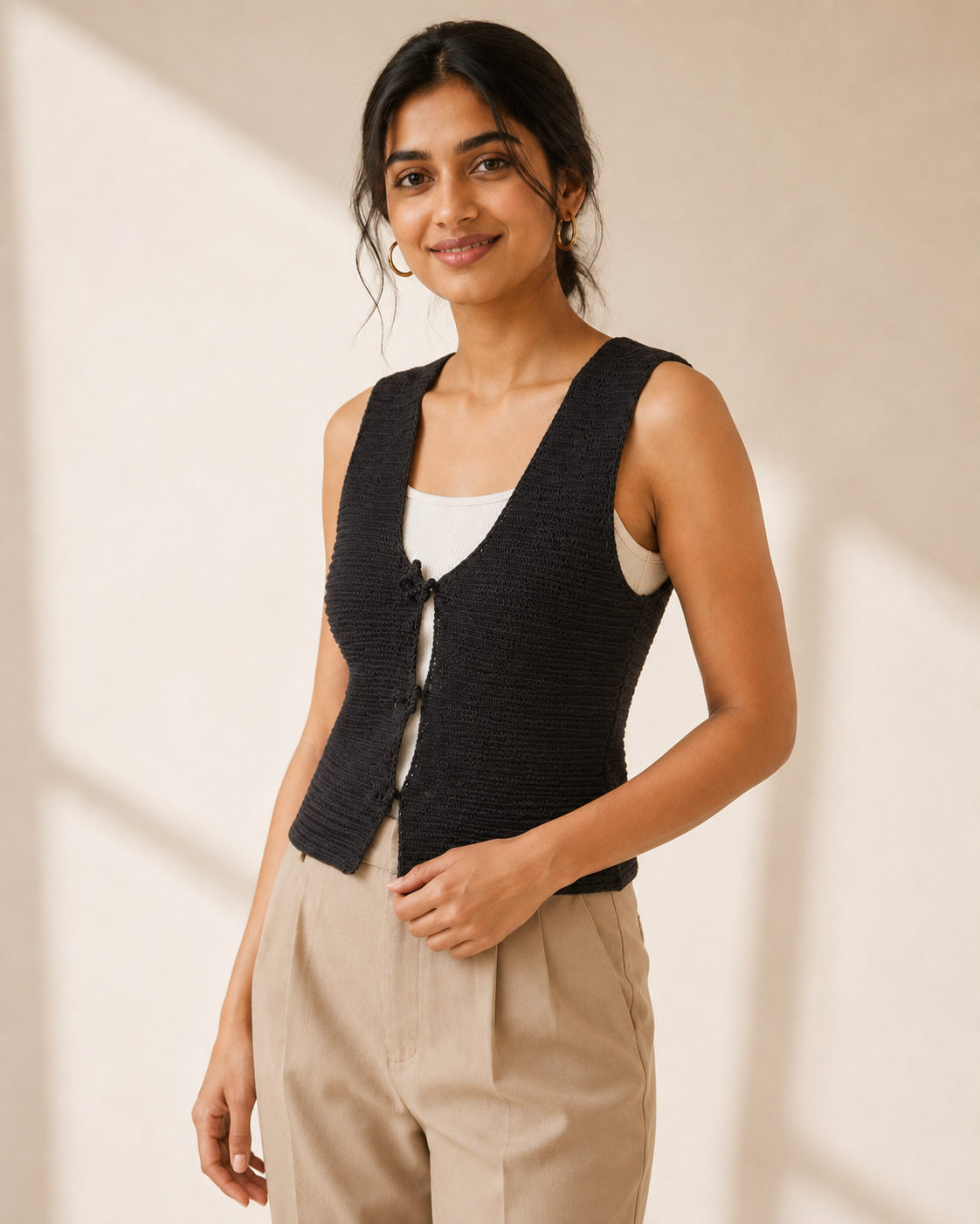 Black Crochet Vest - styled with jeans