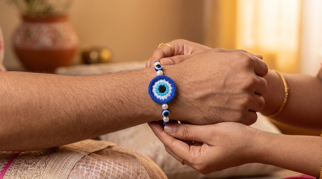 Blue Rakhi with Pearls (Set of 2, 3 or 5)