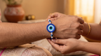 Blue Rakhi with Pearls (Set of 2, 3 or 5)