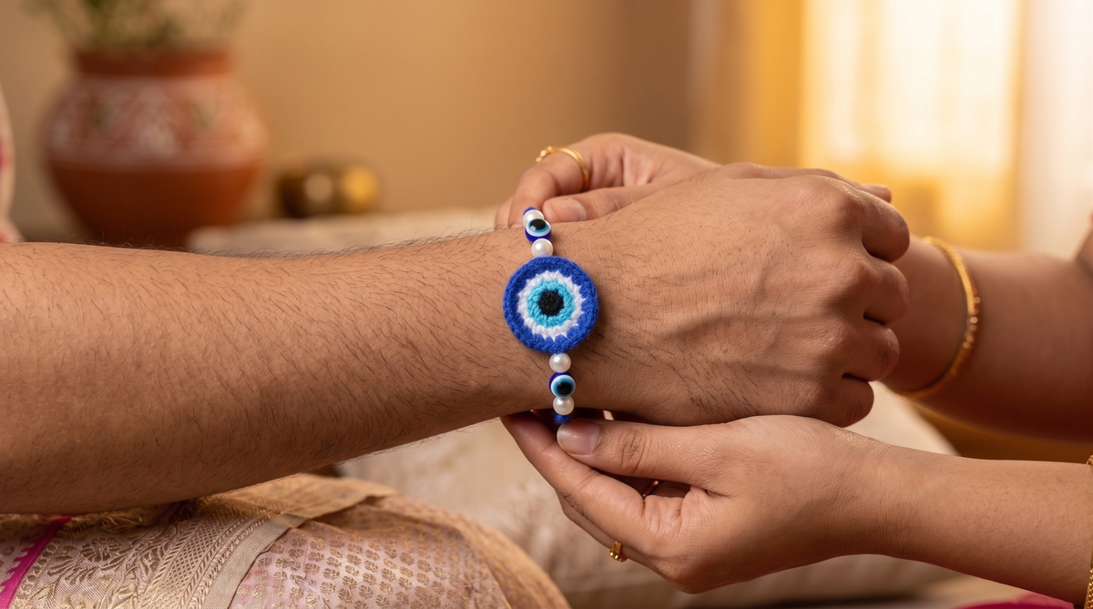 Blue Rakhi with Pearls (Set of 2, 3 or 5)