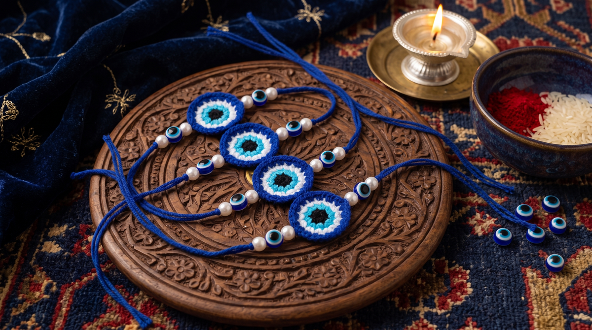 Blue Rakhi with Pearls (Set of 2, 3 or 5)