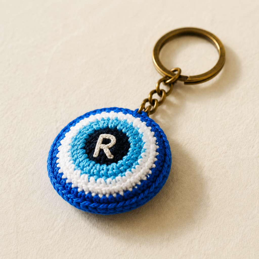 Crochet Blue Eye Keychain