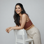 Handmade Crochet Crop Top with Floral Trim | Brown