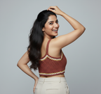 Handmade Crochet Crop Top with Floral Trim | Brown