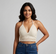 Cream V-neck halter crochet crop top with lattice detail, handmade in Narsapuram