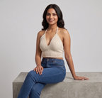 Cream Halter Neck Crochet Crop Top — view 4