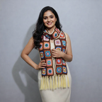 Handmade Square Scarf Square Pattern with Tassels | Multicolour