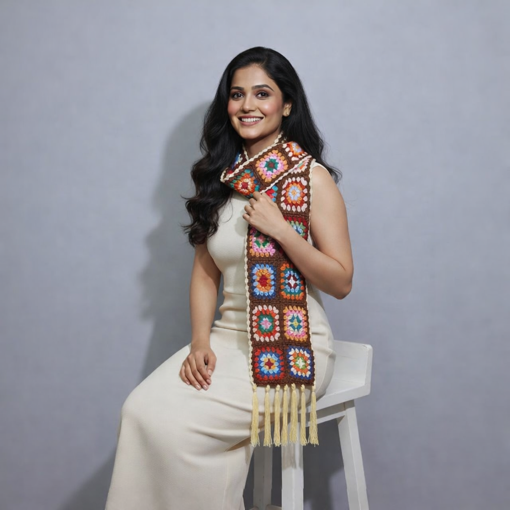 Handmade Square Scarf Square Pattern with Tassels | Multicolour