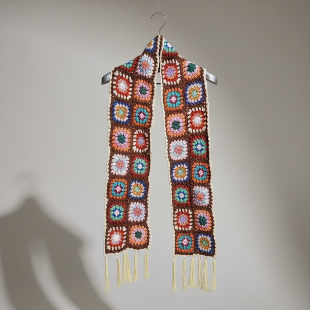 Handmade Square Scarf Square Pattern with Tassels | Multicolour