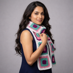 Handmade Square Crochet Scarf | Multicolor Purple Pink