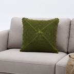 Olive Green Crochet Cushion Cover with Scalloped Edge