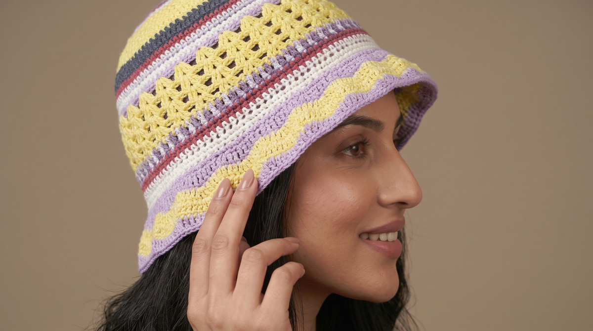 Multicolor Striped Crochet Bucket Hat — view 4