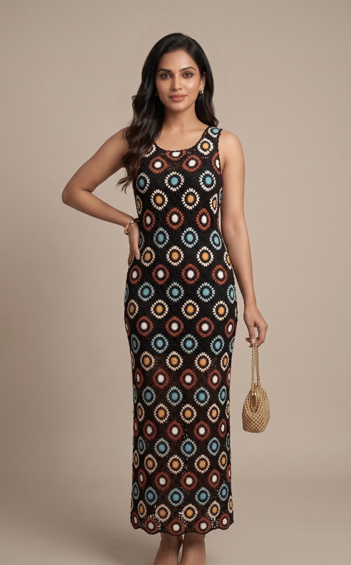 Black Crochet Long Dress — view 3