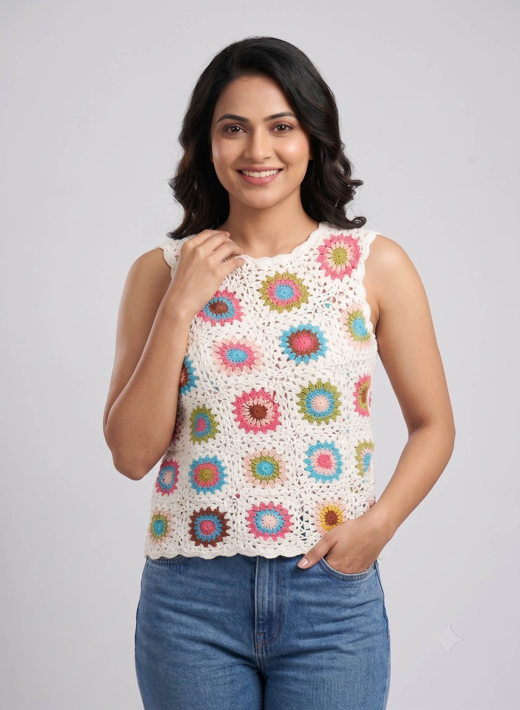 Floral Granny Square Crochet Top — view 2
