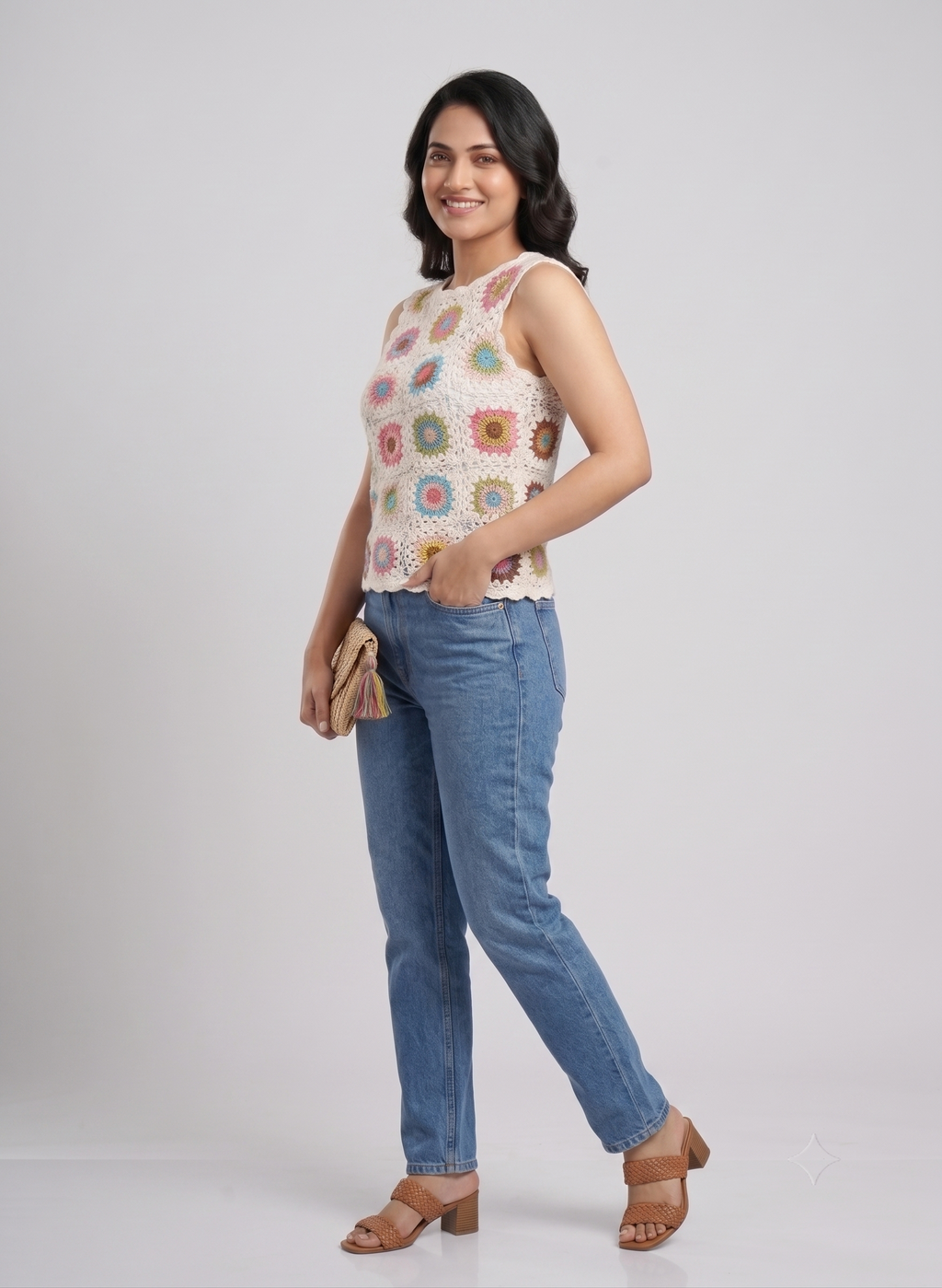 Floral Granny Square Crochet Top — view 4