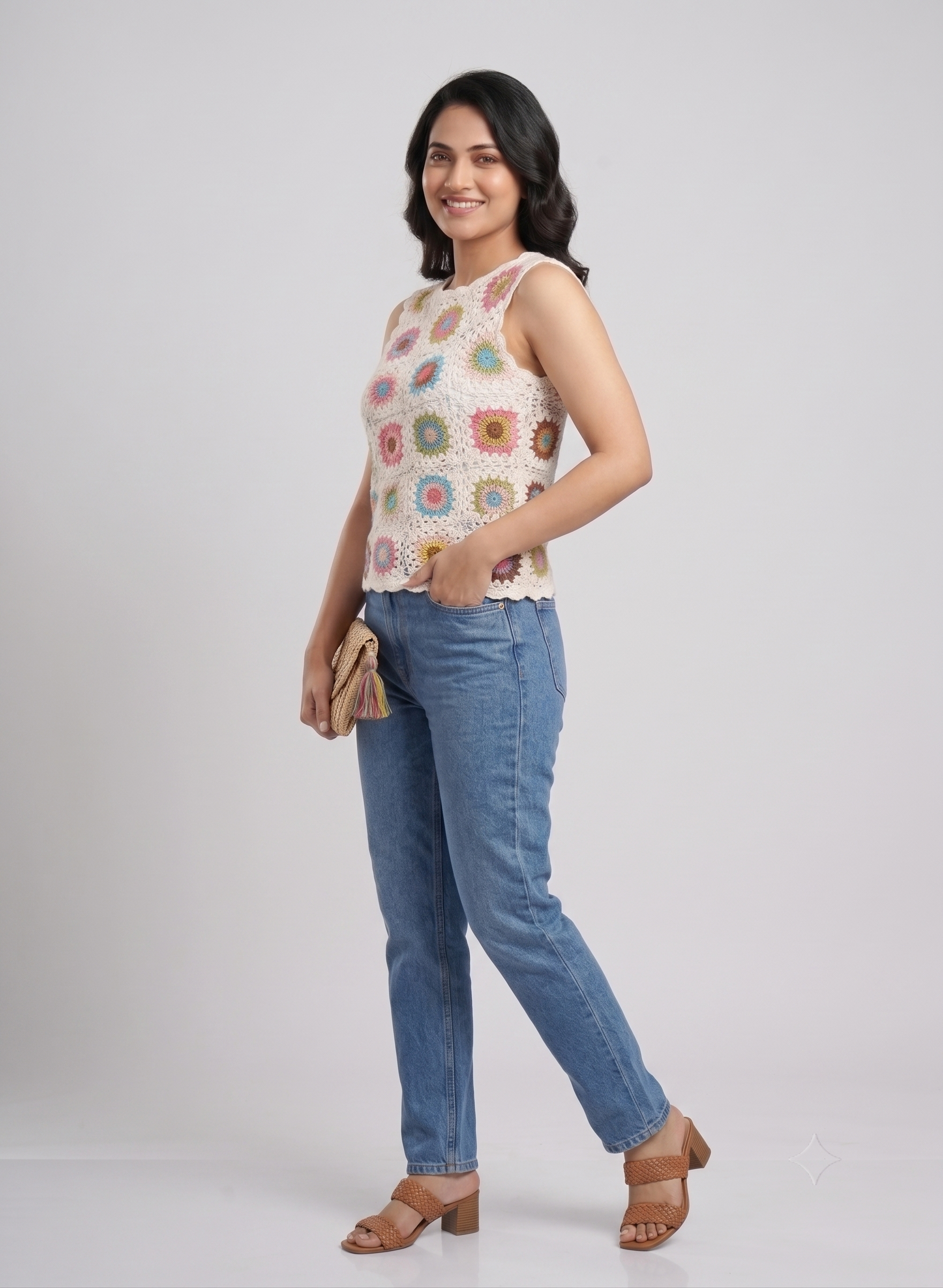 Floral Granny Square Crochet Top — view 4