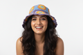 Handmade Floral Motif Crochet Bucket Hat | Purple Blue Orange