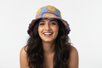 Handmade Floral Motif Crochet Bucket Hat | Purple Blue Orange