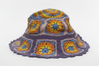 Handmade Floral Motif Crochet Bucket Hat | Purple Blue Orange