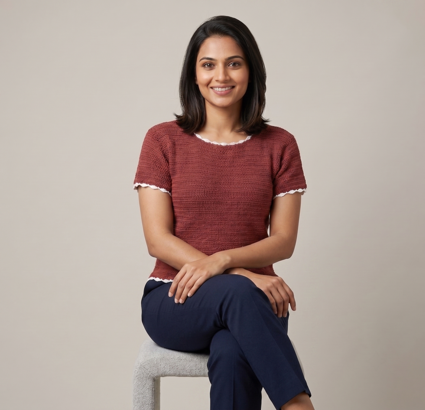 Rust Crochet Top with Scalloped Trim — view 3