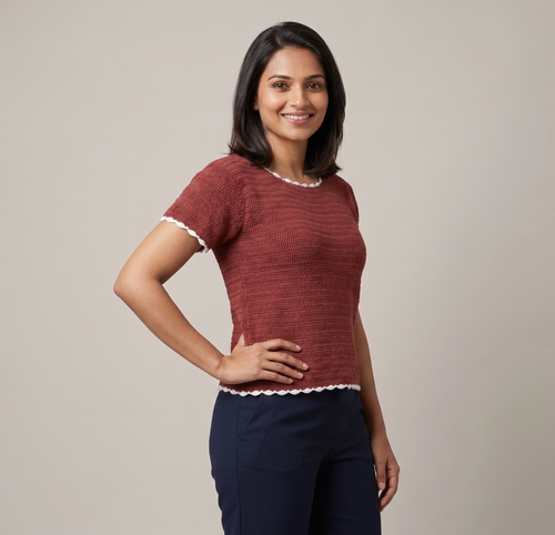 Rust Crochet Top with Scalloped Trim — view 2